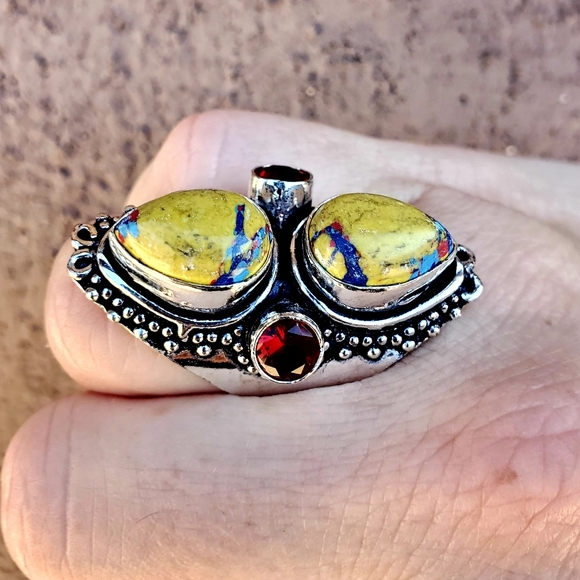New Mosaic Balloon Jasper and Garnet 925 Silver Ring. - Picture 10 of 16
